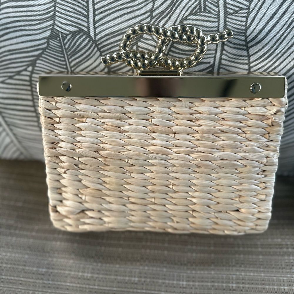 Talbots Straw Purse With Gold-tone Chain Crossbody Purse